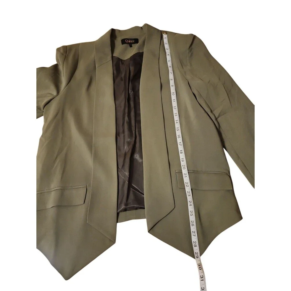 Quince Open Front Blazer Womens L Stretch Crepe Olive Office Career Shark Hem - Picture 9 of 11